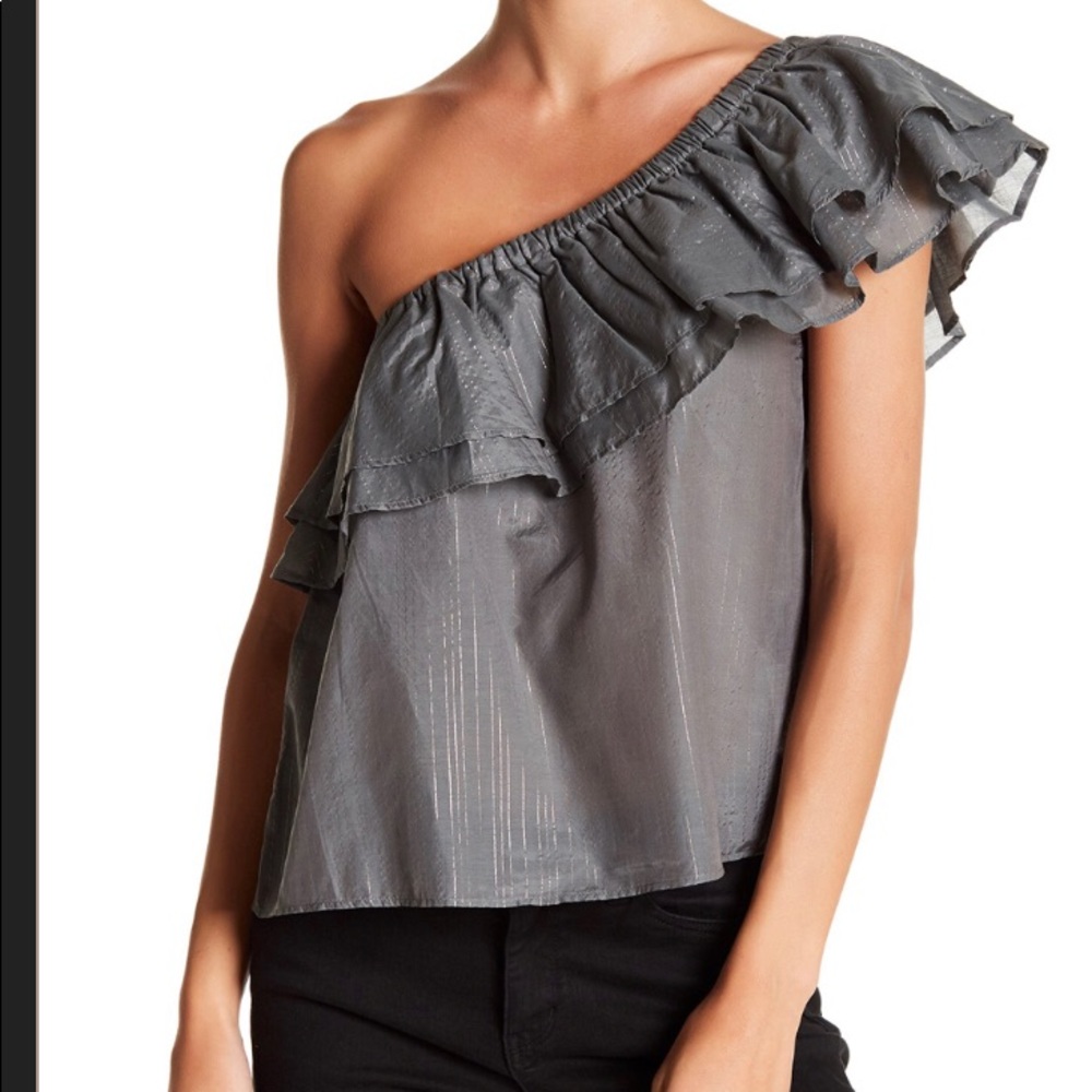 NWT Sincerely Jules one shoulder steel & gold top